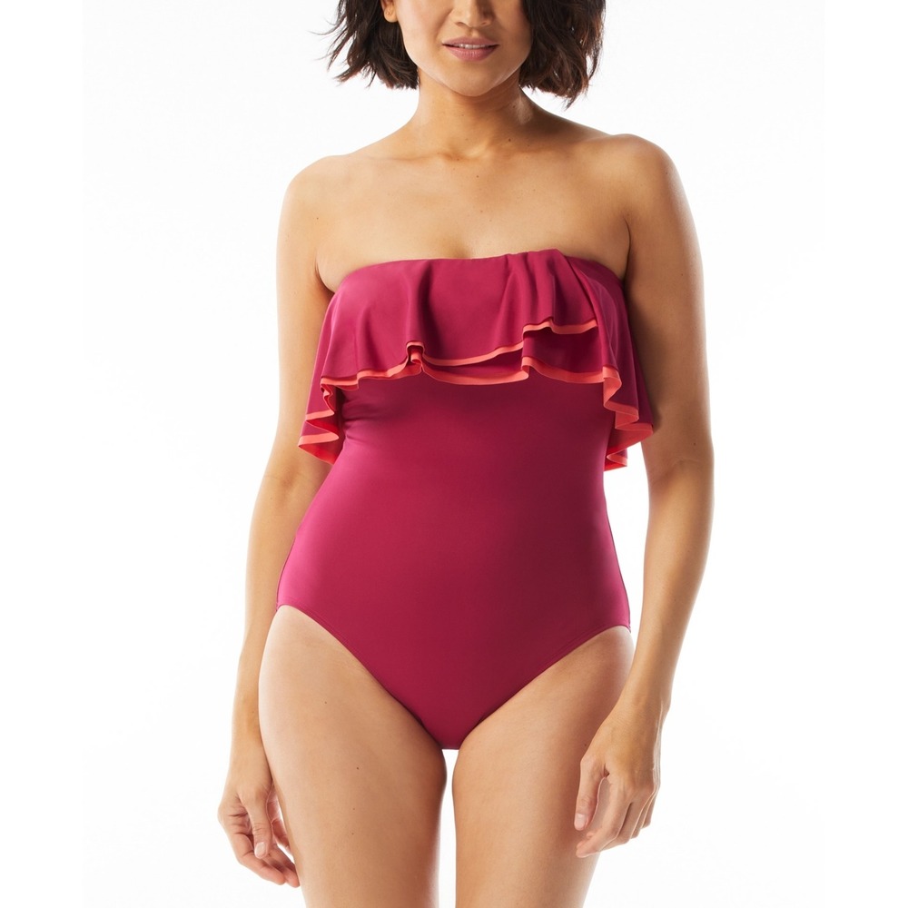 Contours by Coco Reef Swimsuit Womens 14/38D Deep Fuchsia Ruffle Shaping NWT